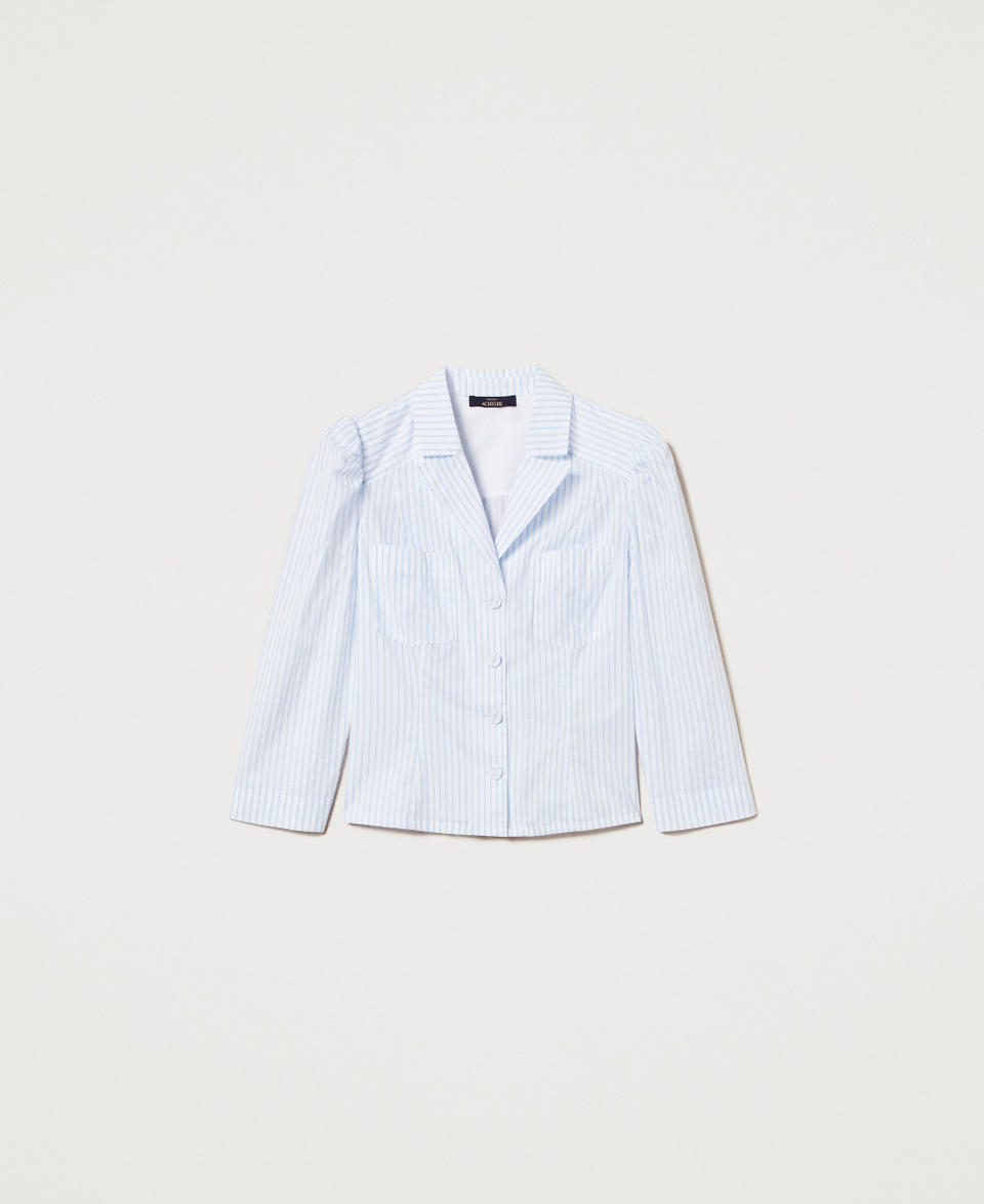 Camicia in popeline a righe Bicolor Bianco "Papers" / Azzurro Intenso Donna 251AX2056_12399_S0