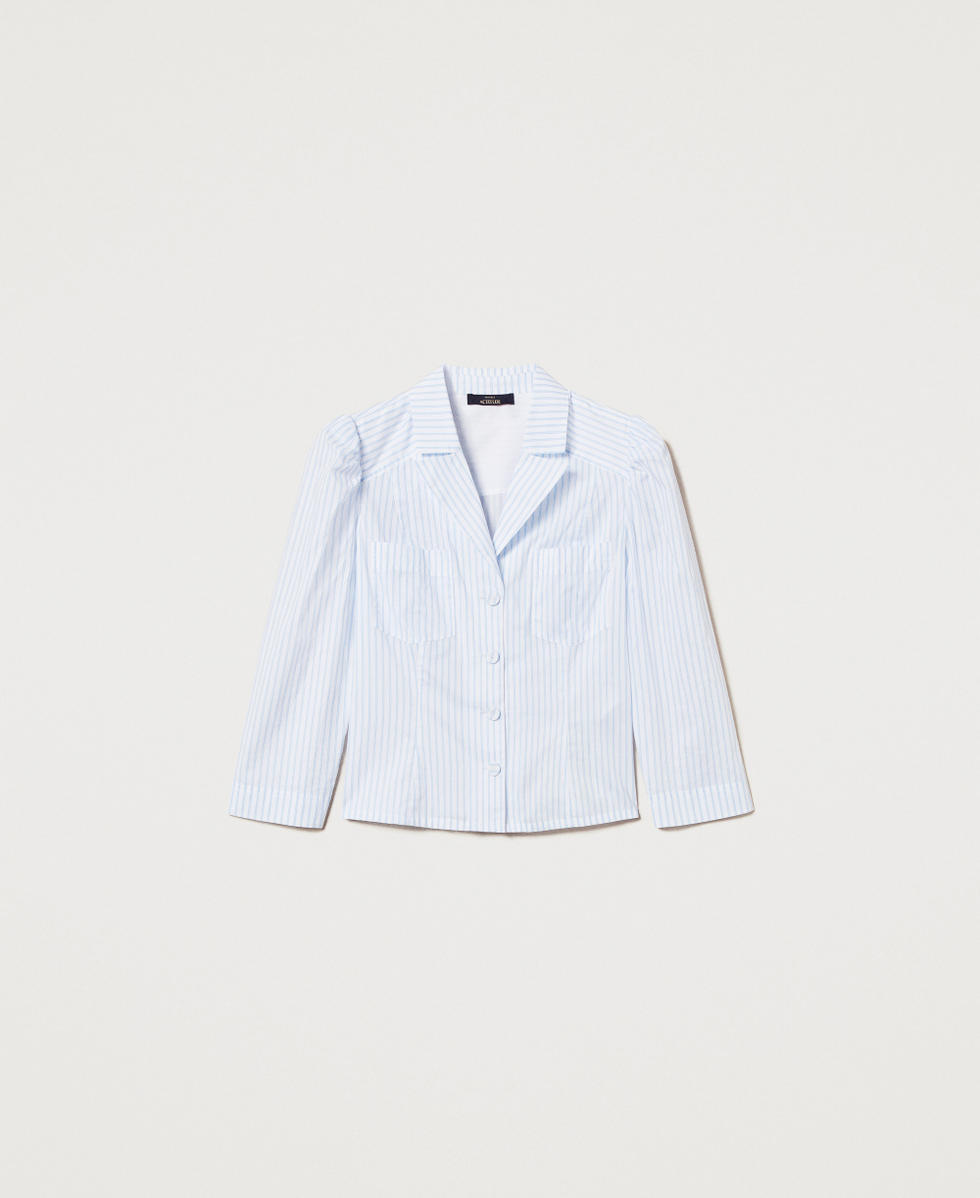 Camicia in popeline a righe Bicolor Bianco "Papers" / Azzurro Intenso Donna 251AX2056_12399_S0