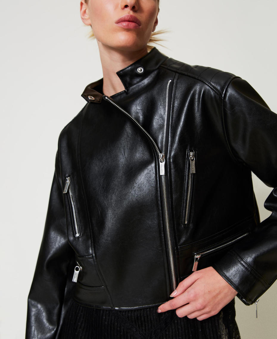 Faux leather biker jacket Black Woman 251TP2560_00006_04