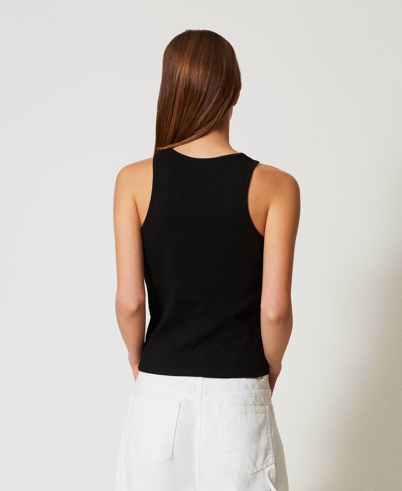 Top fitted a costine con Oval T Nero Donna 251TP2550_00006_03