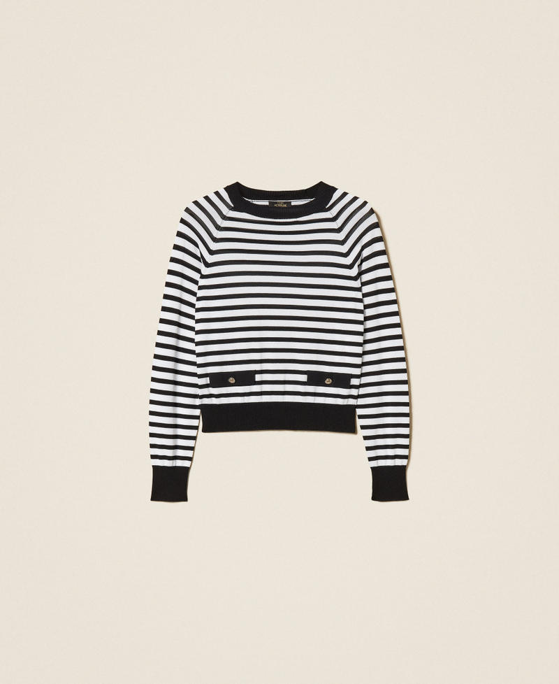 Pull ras-du-cou ray&eacute; Rayure Bicolore Noir/Blanc Cass&eacute; Femme 261AP3040_11008_S0