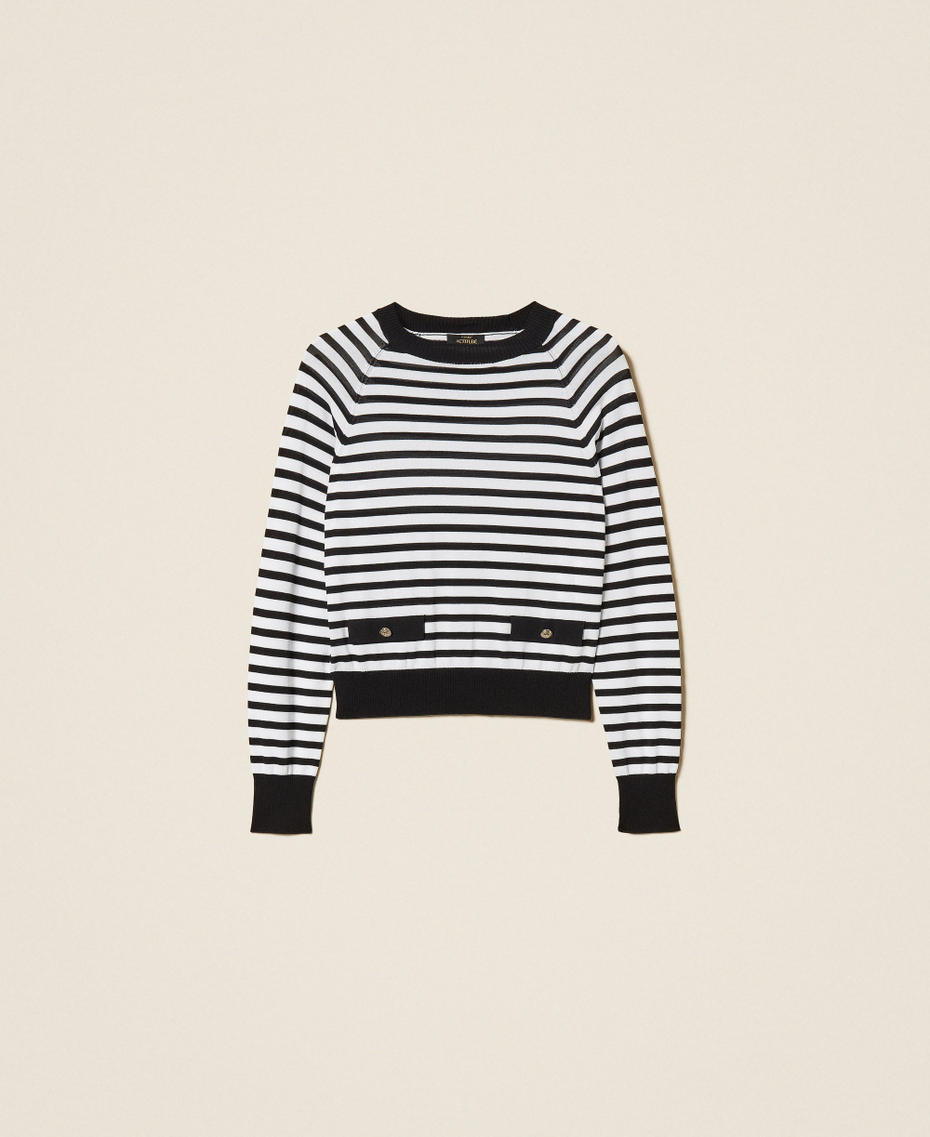 Pull ras-du-cou ray&eacute; Rayure Bicolore Noir/Blanc Cass&eacute; Femme 261AP3040_11008_S0