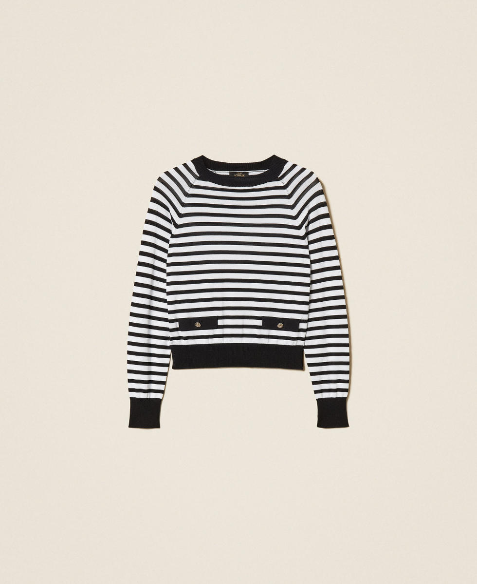 Pull ras-du-cou ray&eacute; Rayure Bicolore Noir/Blanc Cass&eacute; Femme 261AP3040_11008_S0