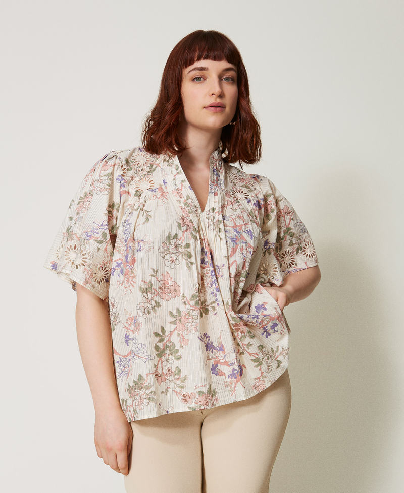 Muslin blouse with embroidery Multicolour/Lurex Floral Print Woman 251TT2156_12494_01