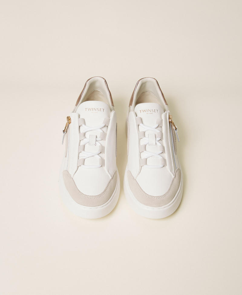 Sneakers aus Leder im Color-Block-Design Zweifarbig Schneeweiß / Platin Frau 252TGT018_12881_04
