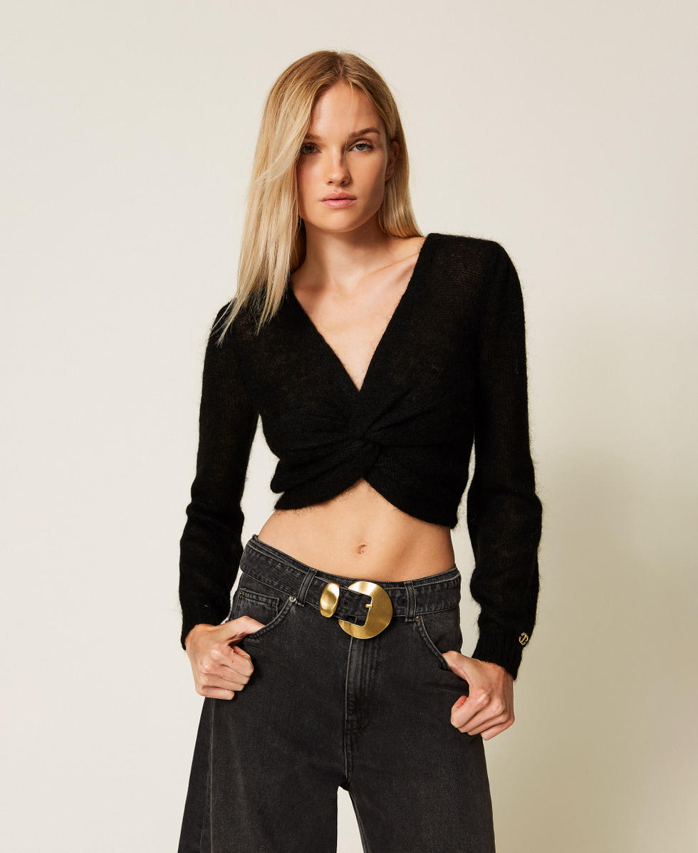 Coprispalle in maglia misto mohair Nero Donna 252TP3525_00006_01