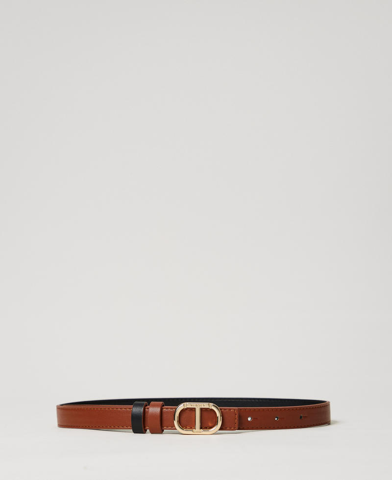 Reversible belt with Oval T Two-tone “Leather” Brown / Black Girl 251GJ5011_06228_01