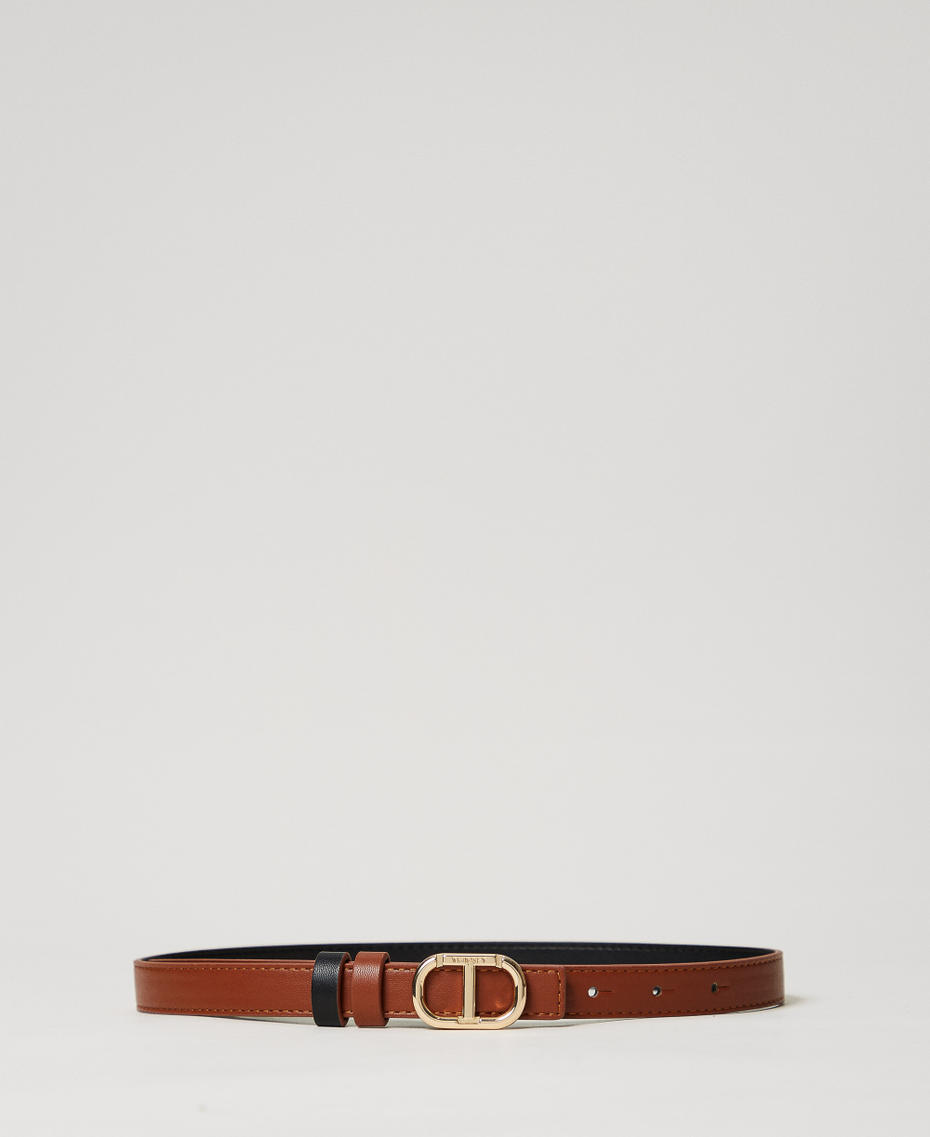 Reversible belt with Oval T Two-tone “Leather” Brown / Black Girl 251GJ5011_06228_01