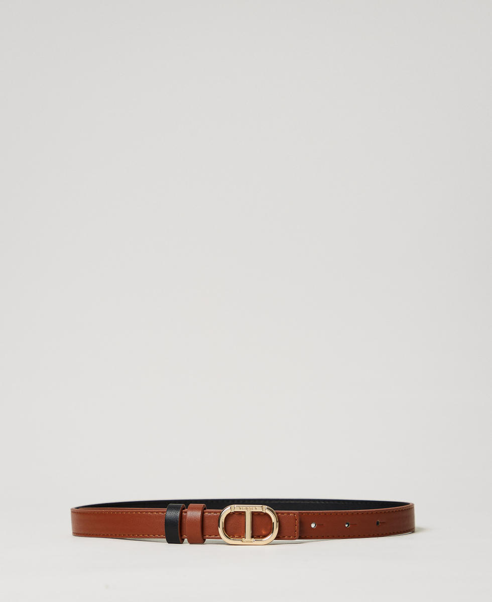 Reversible belt with Oval T Two-tone "Leather" Brown / Black Girl 251GJ5011_06228_01