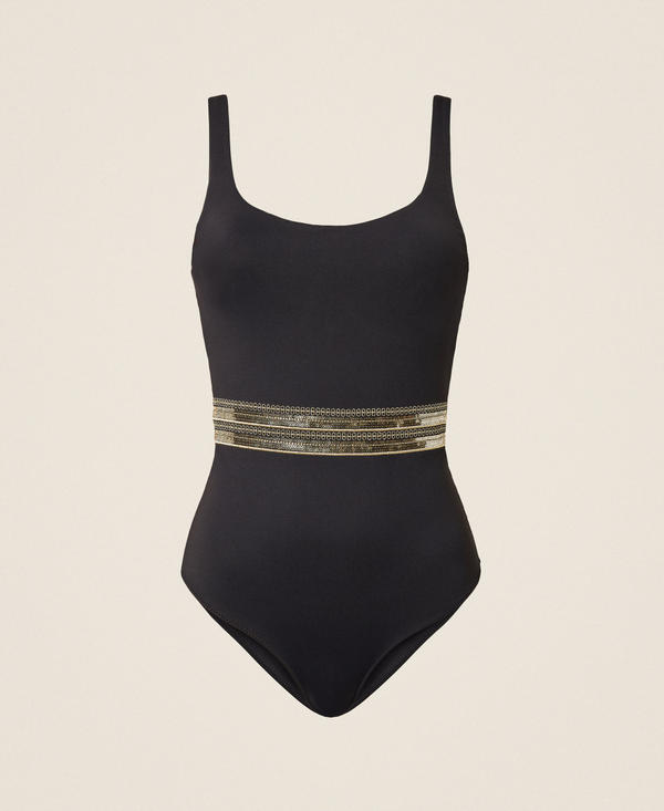 One-piece swimsuit with sequin embroidery