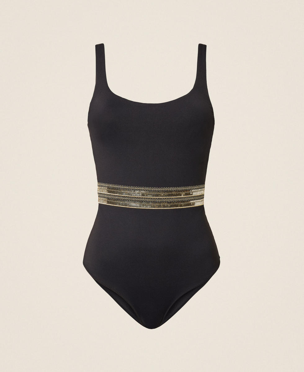 One-piece swimsuit with sequin embroidery Black Woman 261LBMG00_00006_S0
