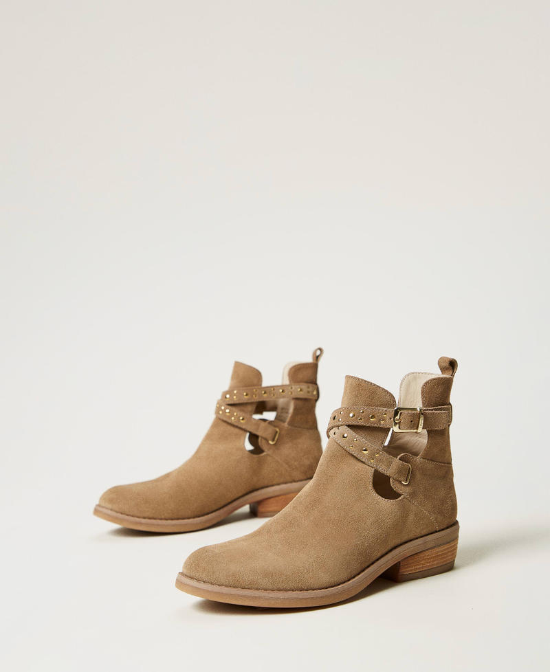 Stivaletti texani in pelle con cinturini Beige Canapa Bambina 251GCJ030_00310_02