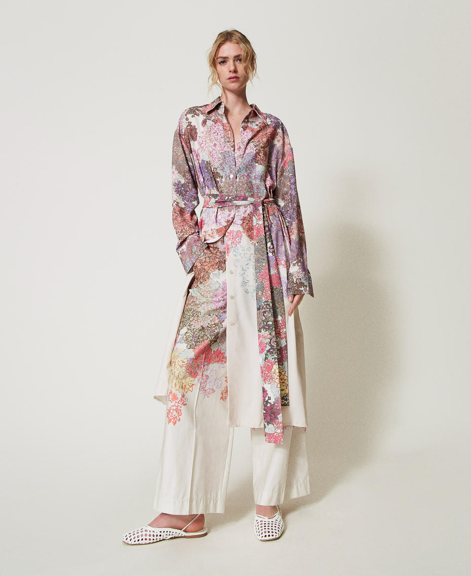 Langes Hemdblusenkleid MYFO mit Blumenmotiv Summer Sand Camouflower Frau 251AQ2070_12416_01