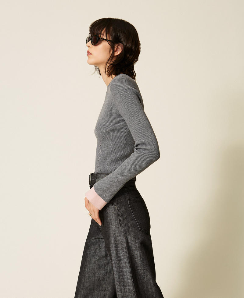 Turtleneck jumper with contrasting details Two-tone Mid Grey Melange/Rose Smoke Woman 262AP3251_13757_02