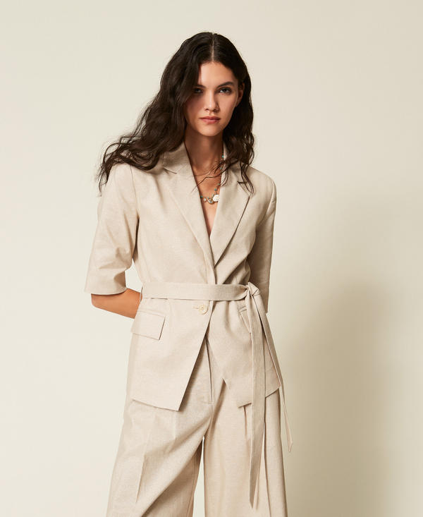 Linen blend blazer with lurex