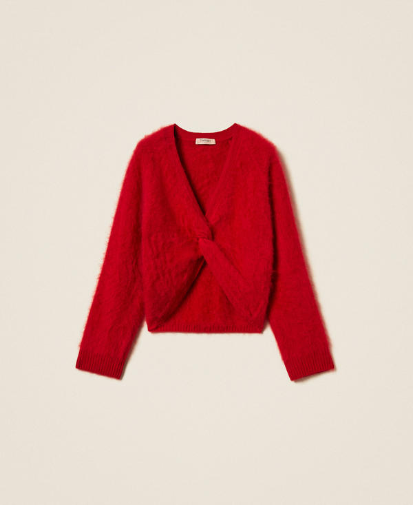 Brushed wool jumper with knot