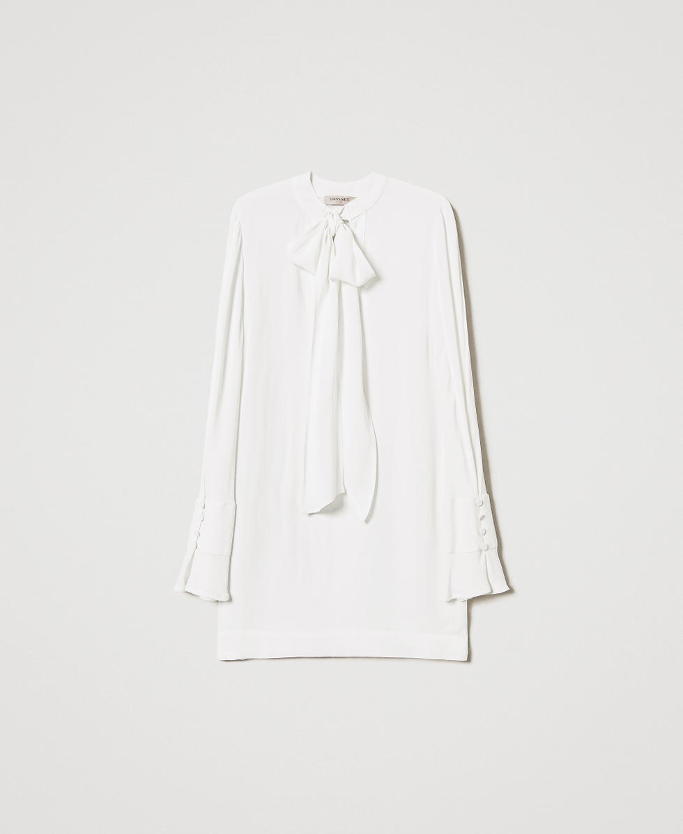 Blusa in cr&ecirc;pe de Chine con fiocco Bianco Neve Donna 251TP2140_00282_S0