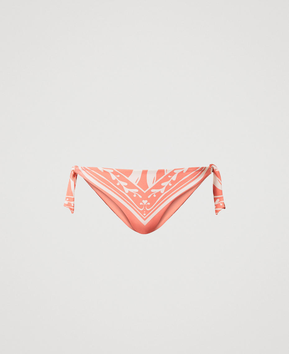 Bikini thong bottoms with a foulard print Coral Sunset/Coral Sunset Foulard Print Woman 251LMMX89_12487_S0
