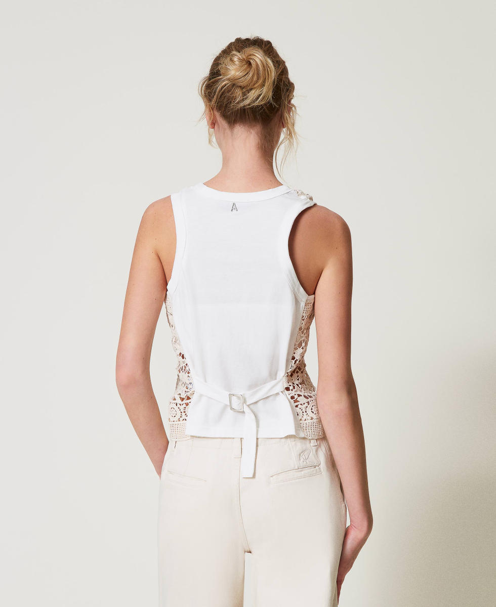 Macram&eacute; laceand jersey top Sugar White Woman 251AP2501_00632_02