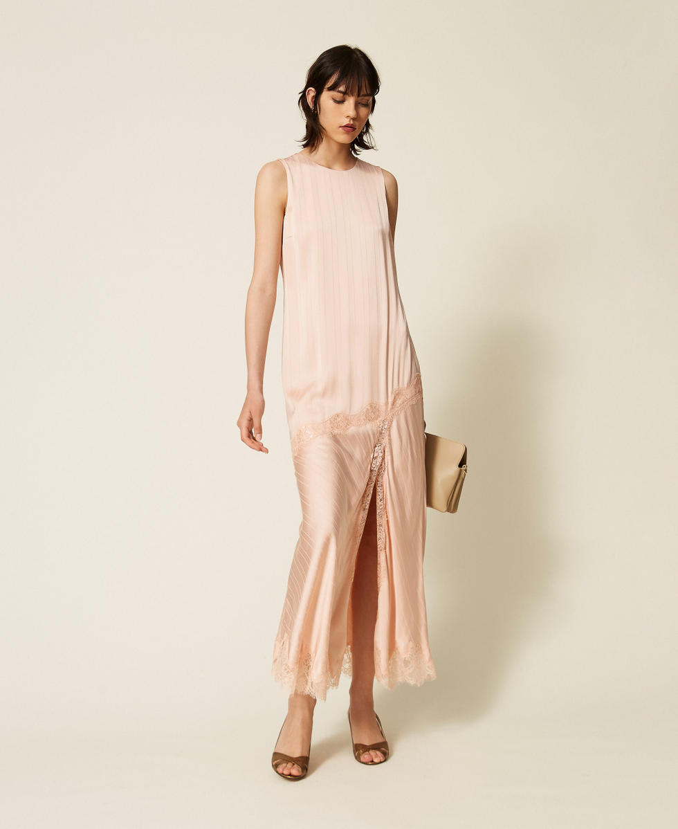 Abito lungo in raso e pizzo Rosa "Peachy Keen" Donna 262TP2120_11947_01