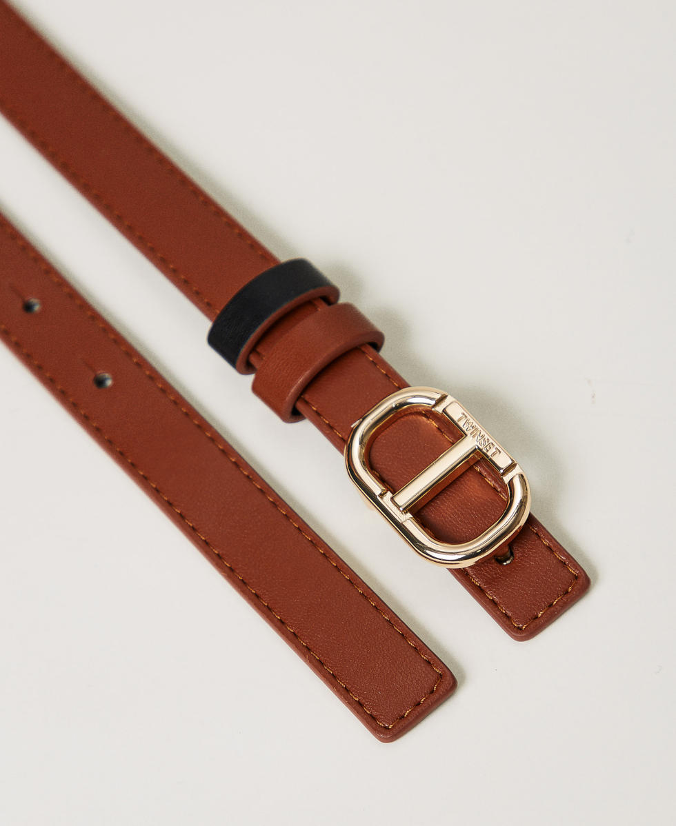 Reversible belt with Oval T Two-tone "Leather" Brown / Black Girl 251GJ5011_06228_02