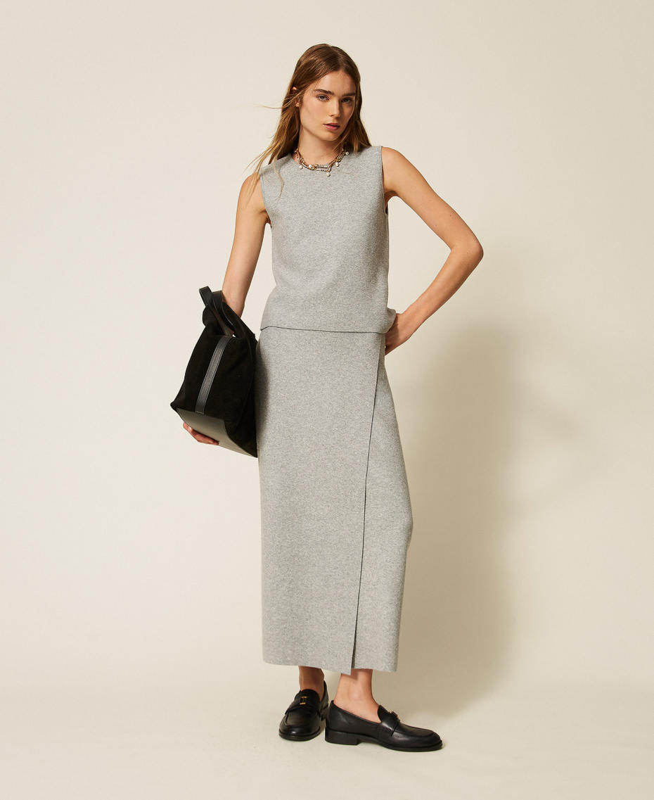 Knitted midi skirt Light Grey Melange Woman 262LI3ACC_12837_T0
