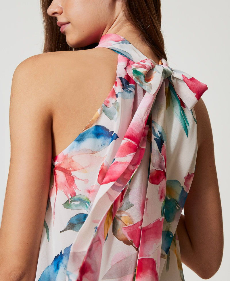 Top in georgette con stampa a fiori Stampa Fiori Madreperla / Multicolor Donna 251LB2ZAA_12194_04