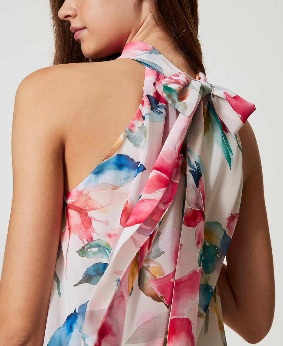 Top in georgette con stampa a fiori Stampa Fiori Madreperla / Multicolor Donna 251LB2ZAA_12194_04