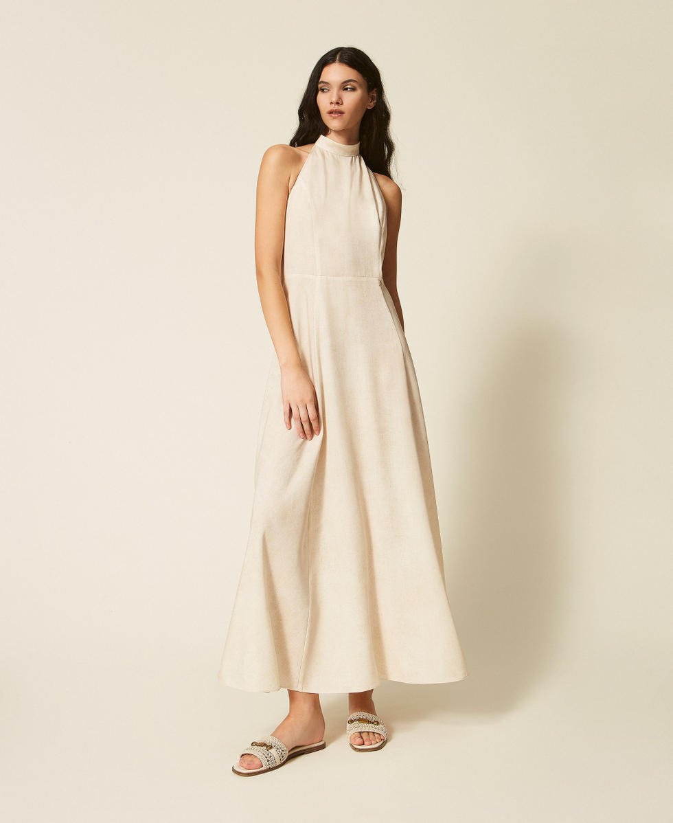 Vestido largo halter con estampado Burn Wash Printed Beige &laquo;Safari&raquo; Mujer 261AT2134_13461_01