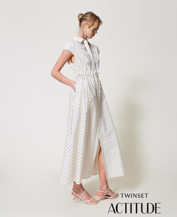 Long poplin dress with macramé