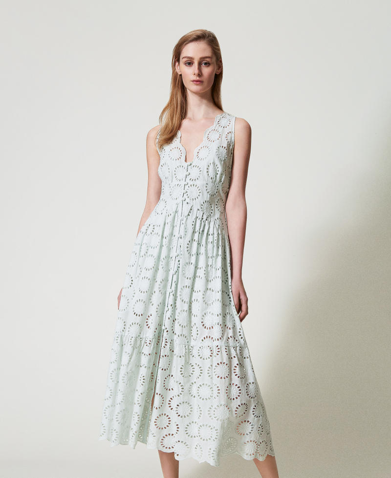 Long dress in broderie anglaise Water Green Woman 251TT2360_12371_02
