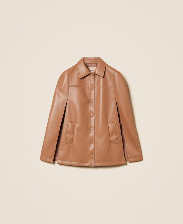 Faux leather cape jacket