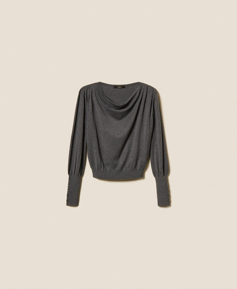 Jumper with draping and embroidery Medium Gray Mélange Woman 252AP3051_0082M_S0