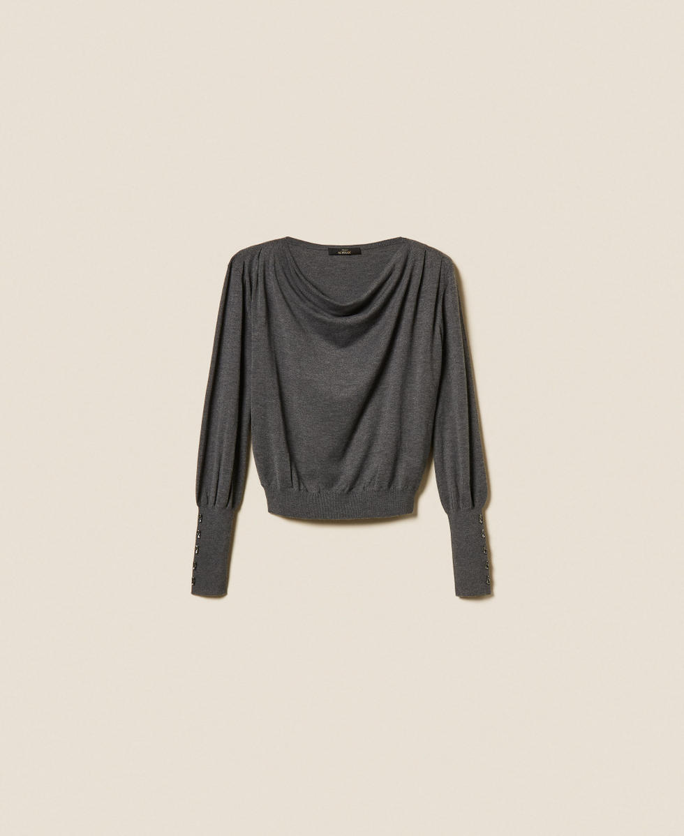 Pull avec drap&eacute; et broderies Gris moyen chin&eacute; Femme 252AP3051_0082M_S0