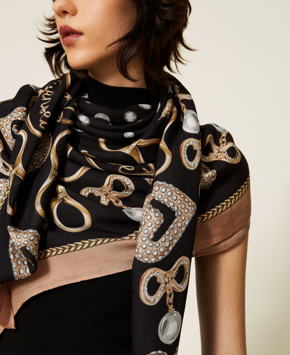 Tuch mit Bijoux-Print Schwarz Frau 262TA4630_00006_A0