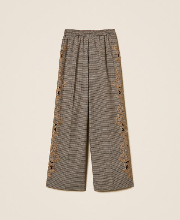 Houndstooth palazzo trousers with embroidery
