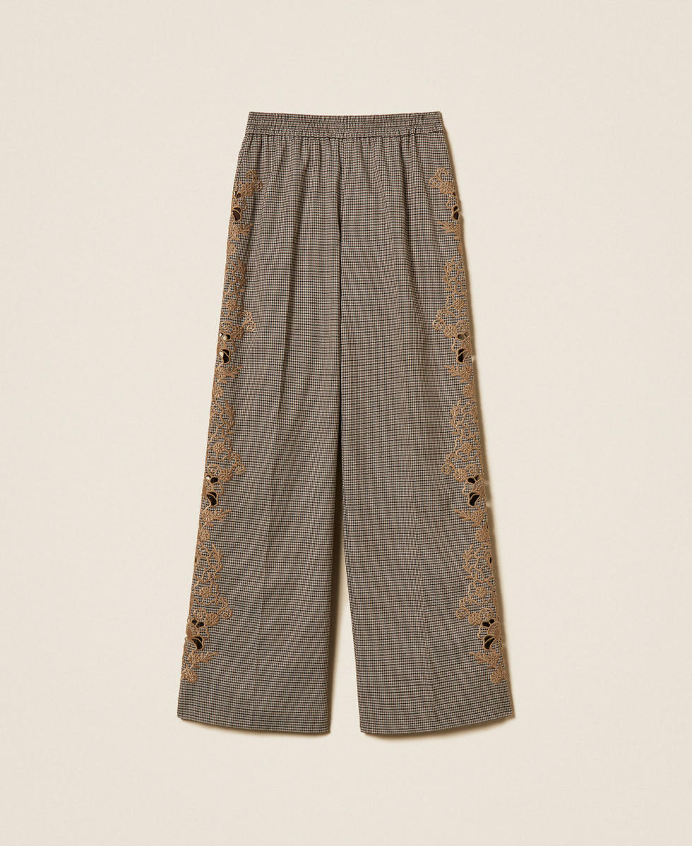 Palazzohose mit Hahnentrittmuster und Stickdetail Hahnentrittmuster "Oak"-Beige / Darkness Brown Frau 262TP2631_13828_S0