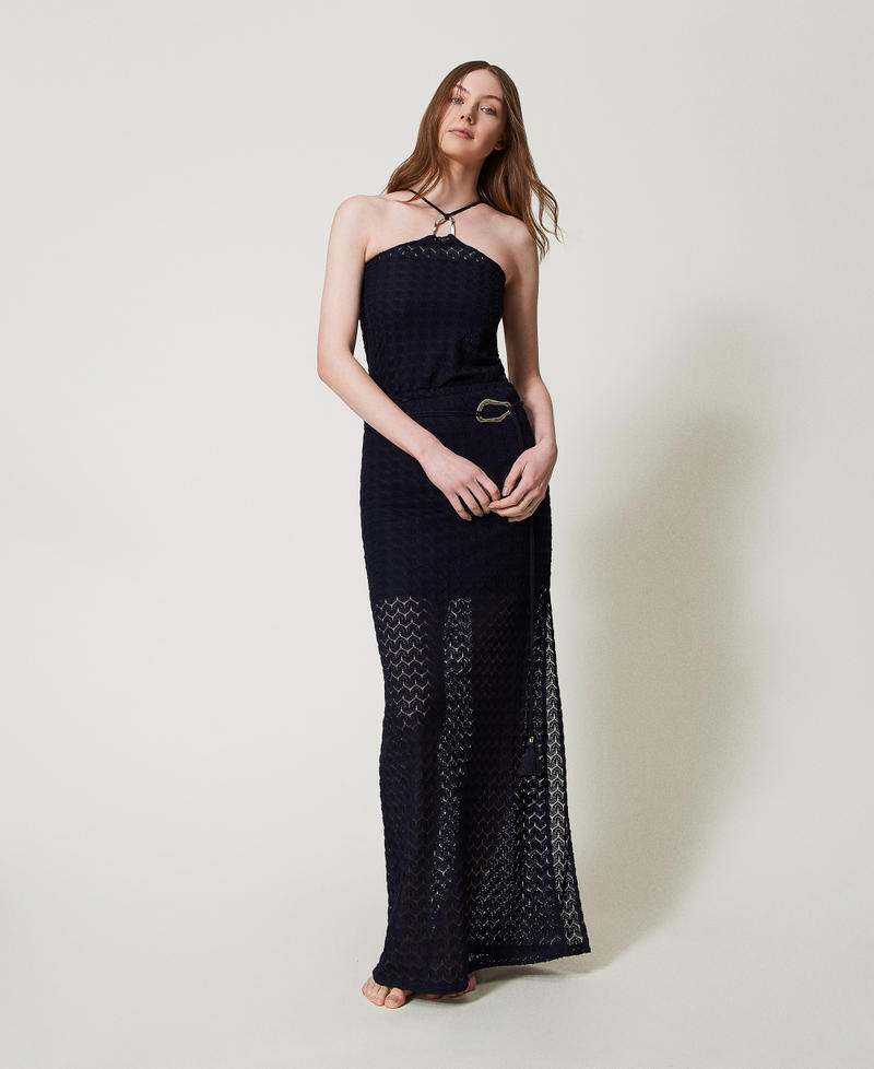 Top en crochet avec anneau Bleu Classique Femme 251LM2HCC_11956_T0