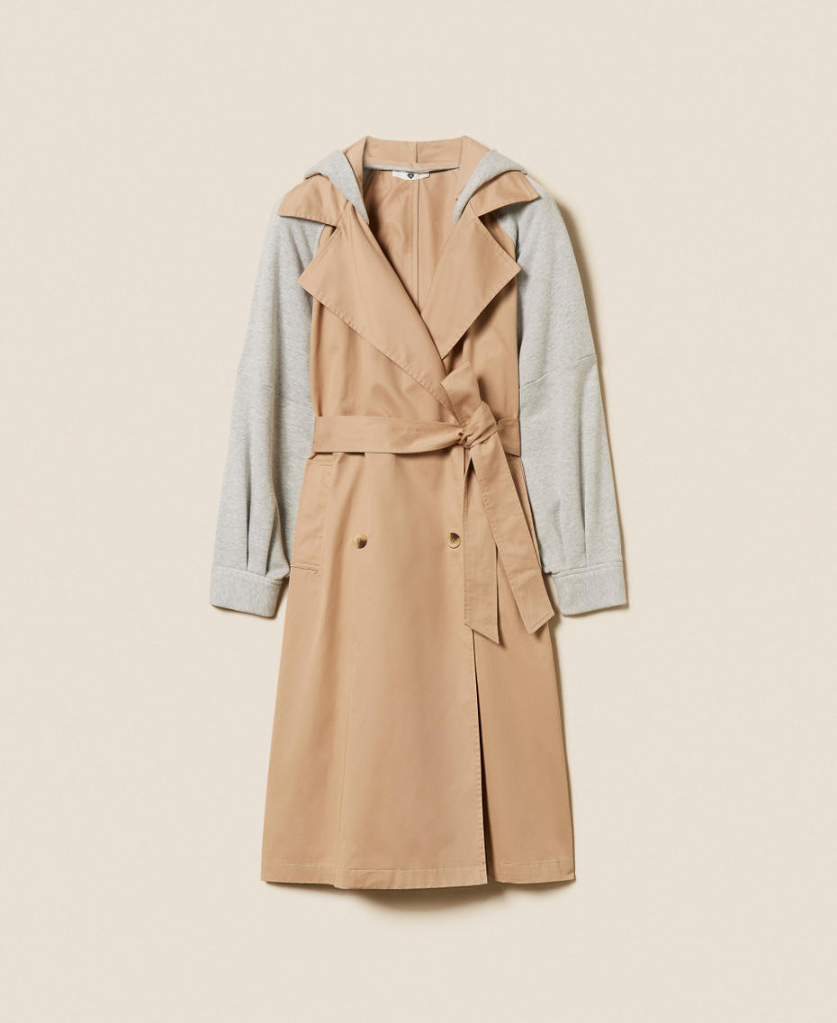 Trench en gabardine et molleton Bicolore Incense/Gris Chin&eacute; Clair Femme 261LL2JBB_13300_S0