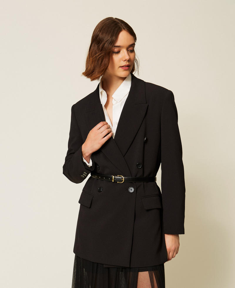 Chaqueta blazer de cady con cintur&oacute;n Negro Mujer 262LI2DQQ_00006_01