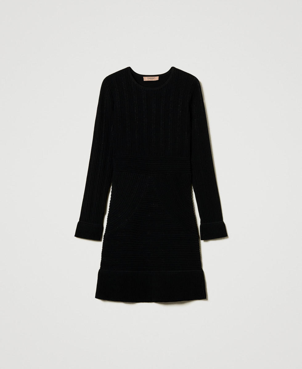 Short knit dress with mixed stitches Woman, Black | TWINSET Milano