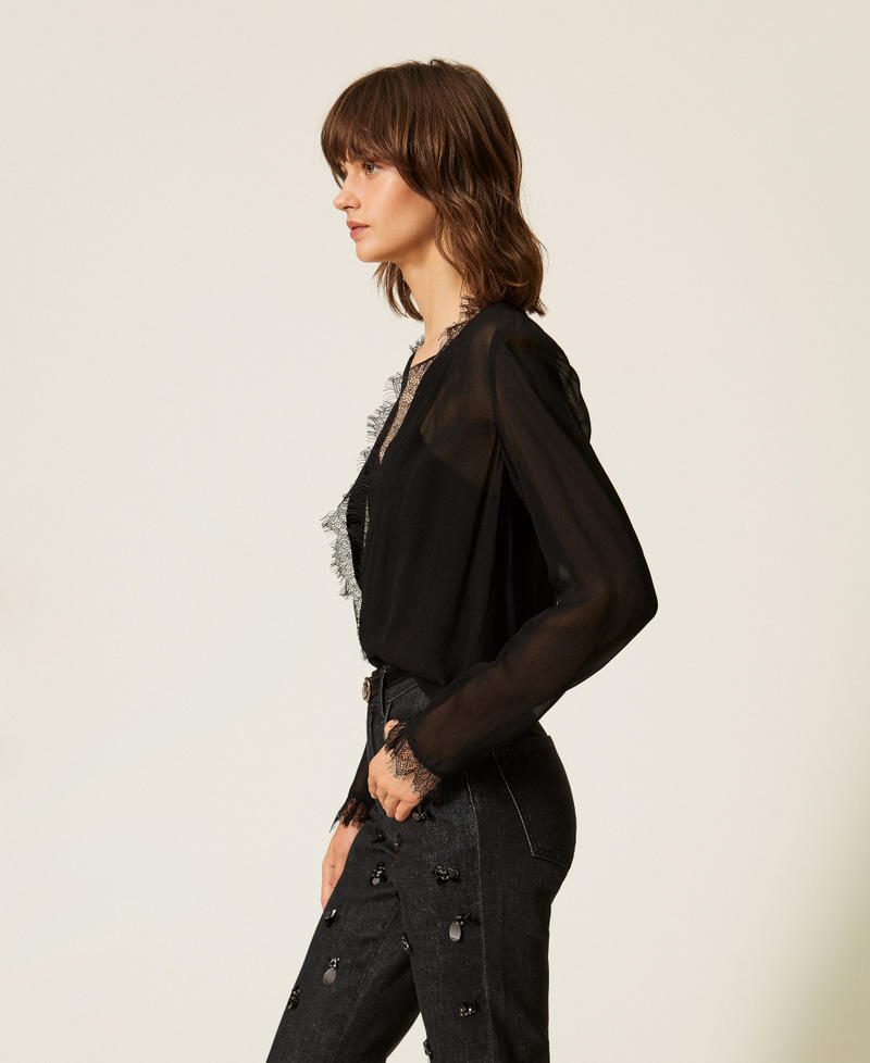 Georgette blouse with lace Black Woman 262AP2282_00006_02