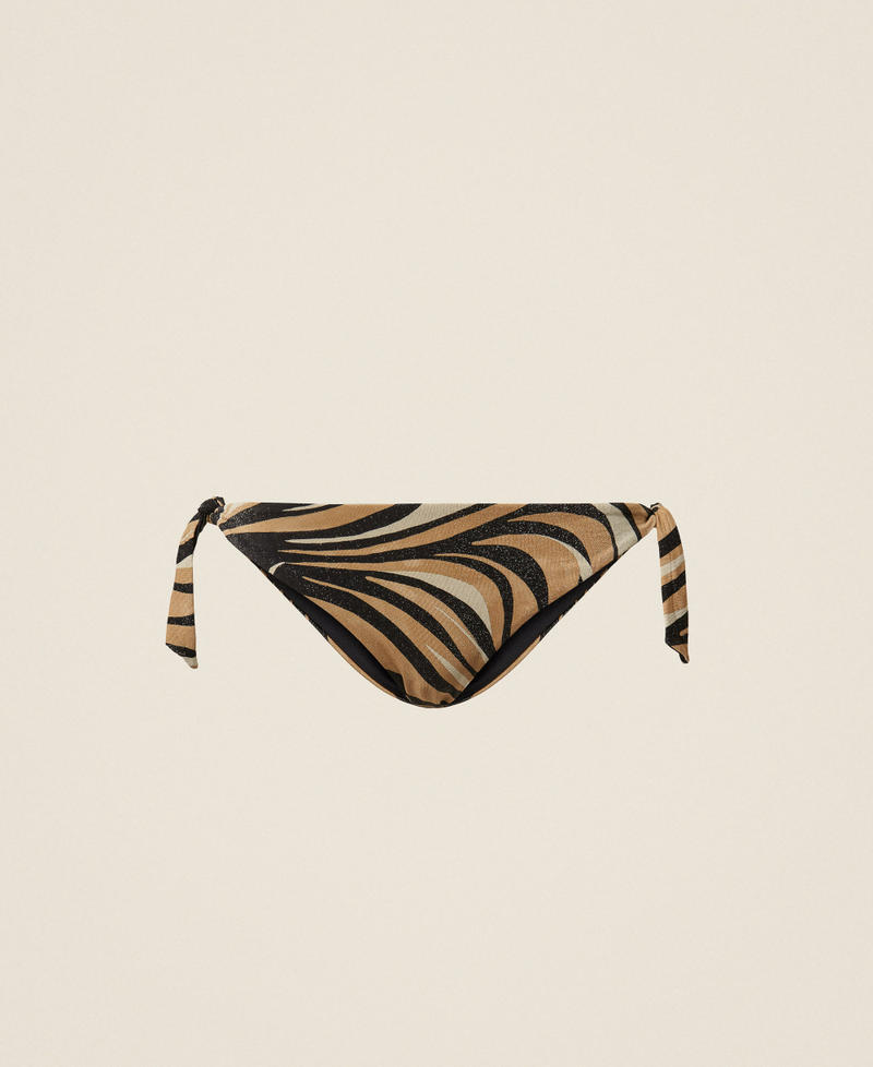 Bikini thong with lurex and print Black Multicolour Zebra Print Woman 261LBMF88_13214_S0