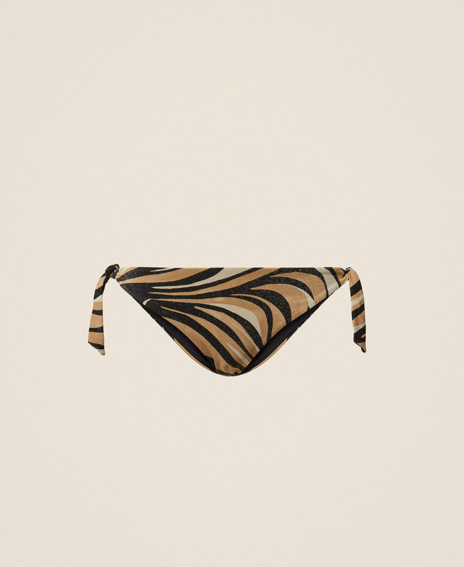 Bikini thong with lurex and print Black Multicolour Zebra Print Woman 261LBMF88_13214_S0