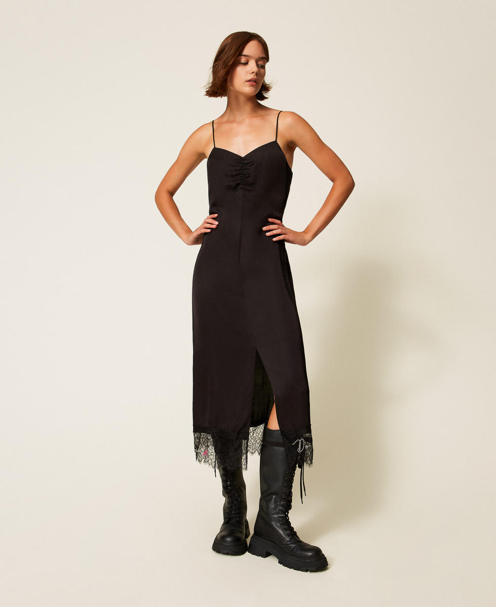 Robe midi MYFO avec dentelle et broderies Noir Femme 252AQ2032_00006_01