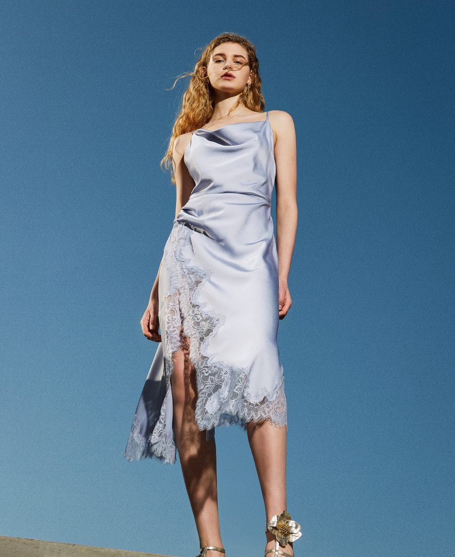 Midi satin and lace dress Lilac Flowers Woman 251TQ2012_00703_PC