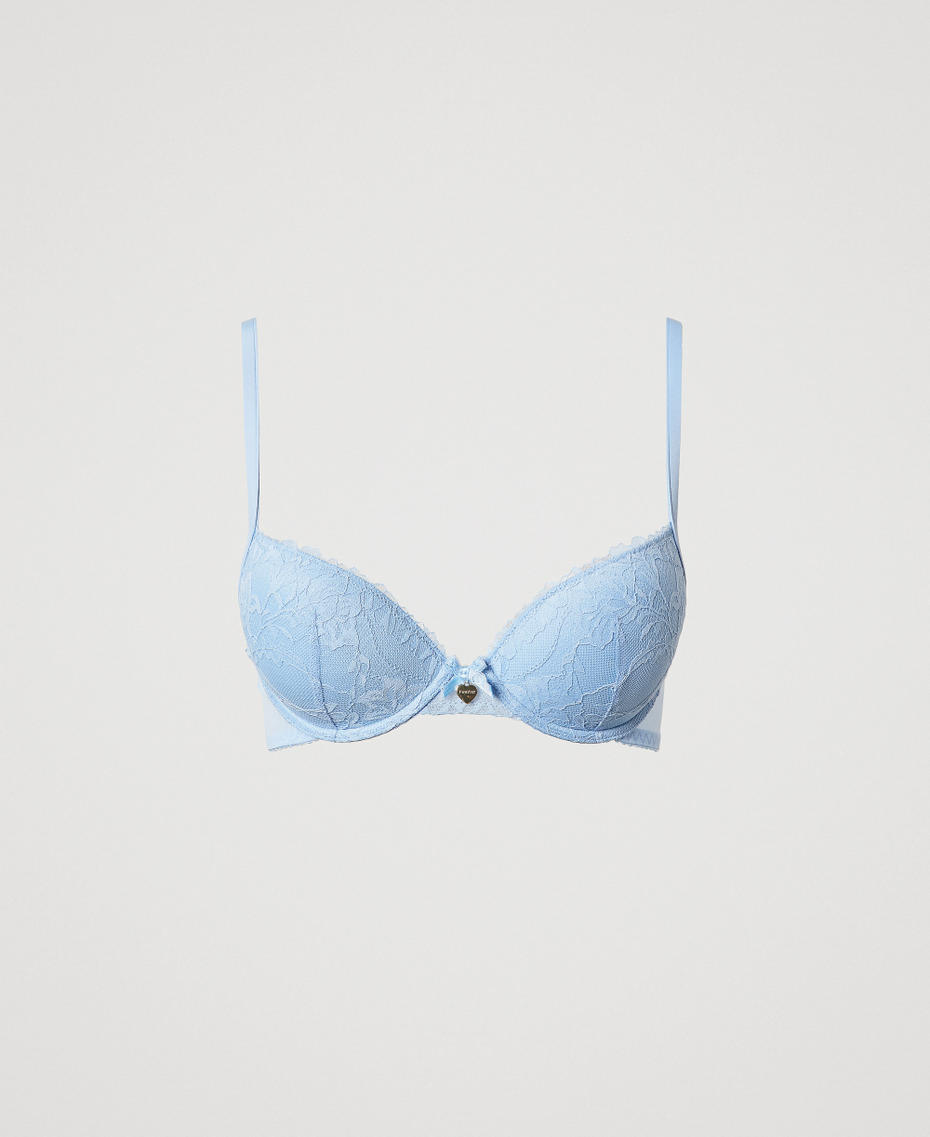 Lace push-up bra with tulle Light Blue Topaz Woman 251LL6A44_12106_S0
