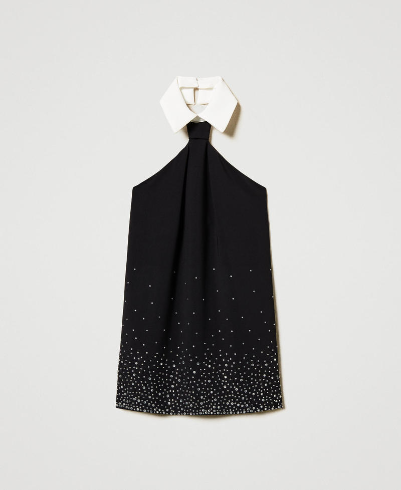 Short crêpe dress with rhinestones Bicolour Black / "Ice" White Girl 251GJ2QN0_02851_0S