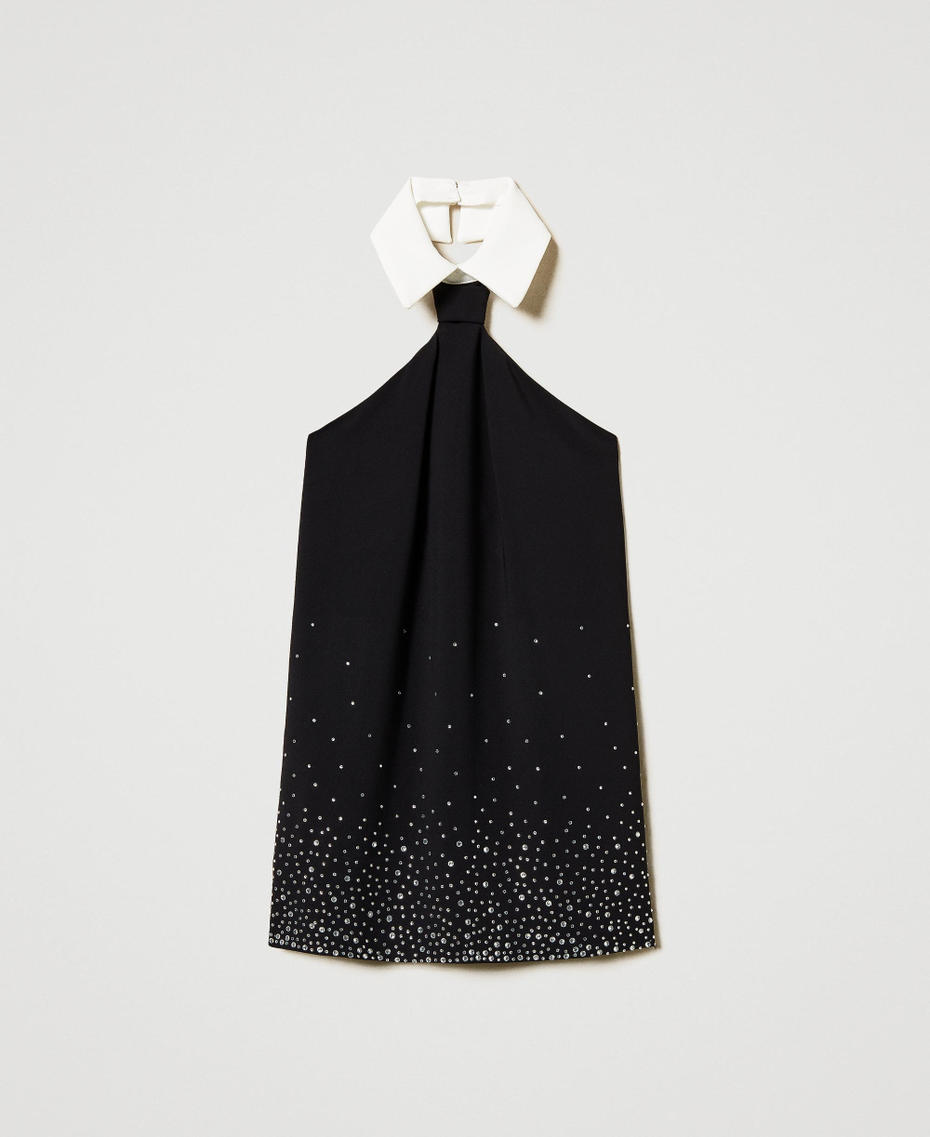 Abito corto in crêpe con strass