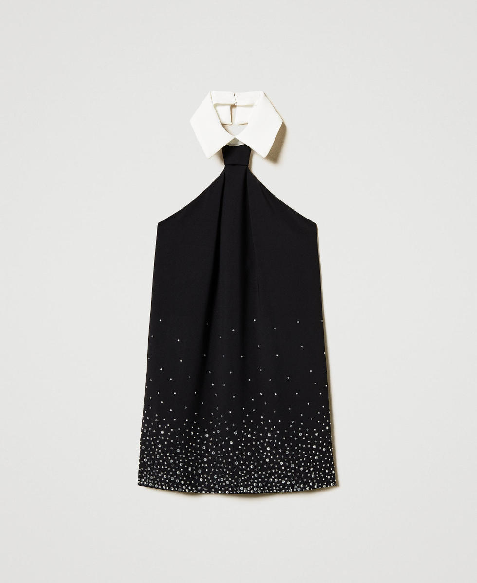 Vestido corto de crep&eacute; con strass